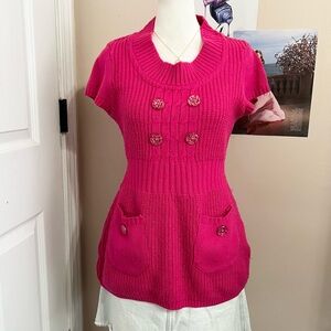 Y2K Vibrant Pink Knit Babydoll Sweater Top